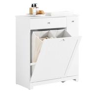 WÄSCHESCHRANK, Badschrank mit 2 Wäschesäcken, 78x38x90cm - Weiß, Holzwerkstoff (78/90/38cm) - SoBuy