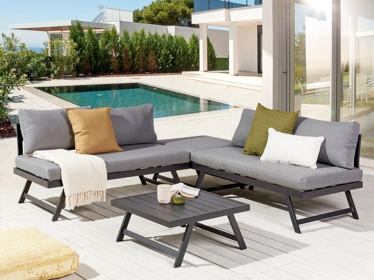OUTDOOR-KISSENBEZUG Set Dunkelgrau Coccorino - Dunkelgrau, Textil (130/65cm) - Beliani