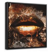LEINWAND Bilder mit Rahmen - Gold - Lippen - Kunst - Gold - Luxus - Abstrakt - 20x20 - Kupferfarben, Textil (20/20cm) - MuchoWow