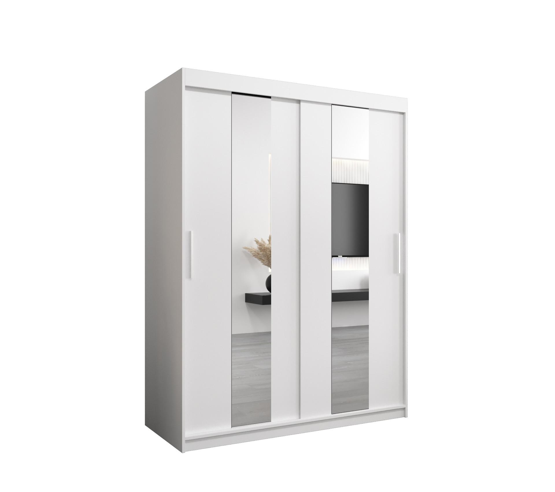 SCHWEBETÜRENSCHRANK 200/150/62 2-türig - Silberfarben/Weiß, Holz/Kunststoff (150/200/62cm) - MÖBEL KRYSPOL