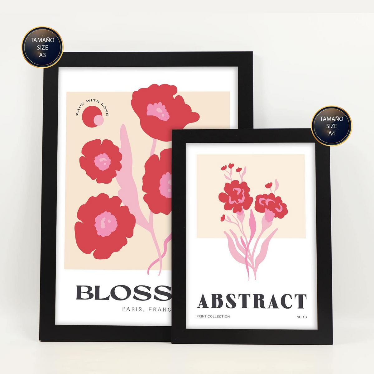 POSTER Set Mit 6 Blumen Blühen Natur Und Botanikdrucke Für Innenarchitektur A3 & A4 Schwarzer Rahmen - Schwarz, Papier (29/3cm) - Nacnic