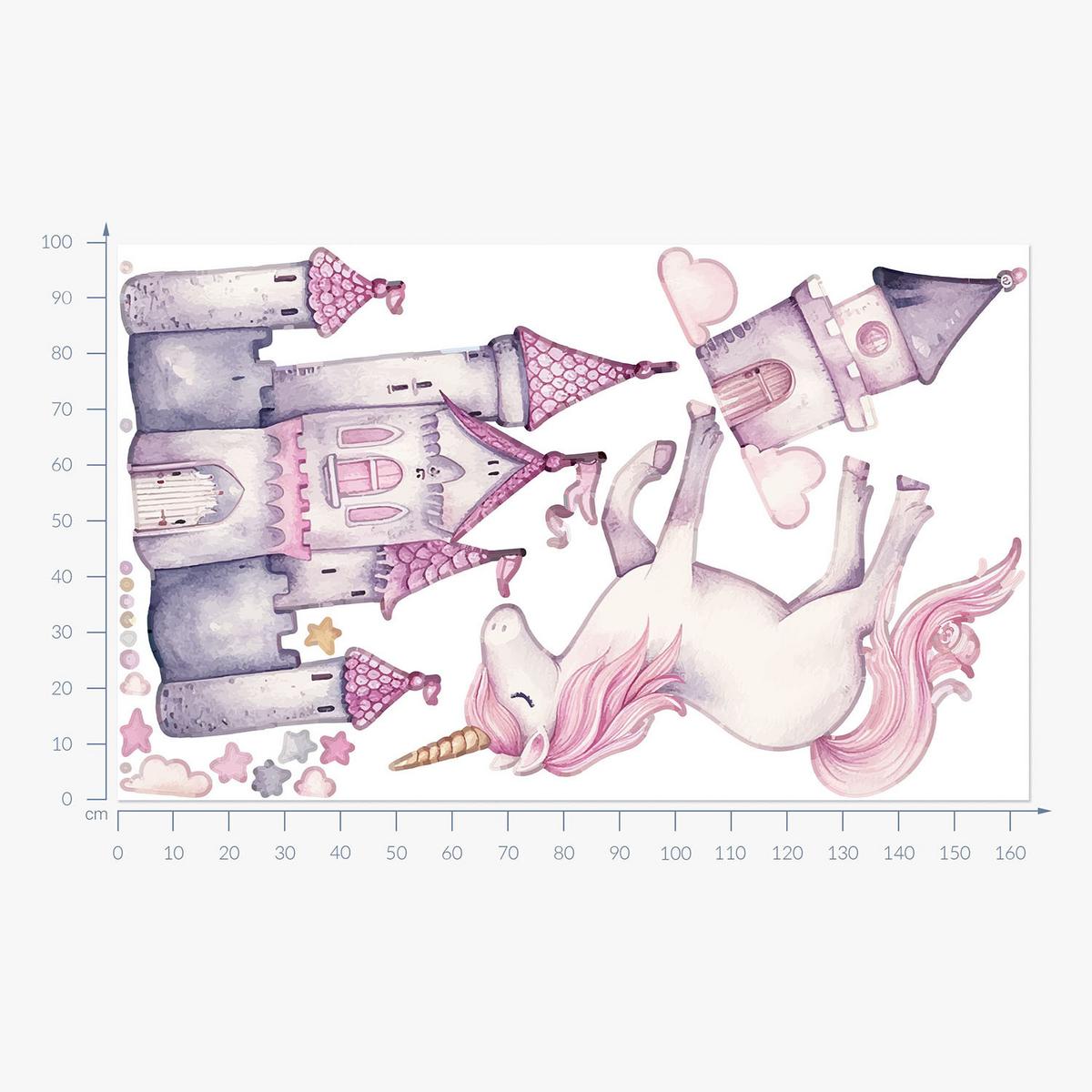 WANDAUFKLEBER 100x164cm - Einhornschloss und Ballons - Multicolor, Kunststoff (100/164/0.1cm) - Wallfluent