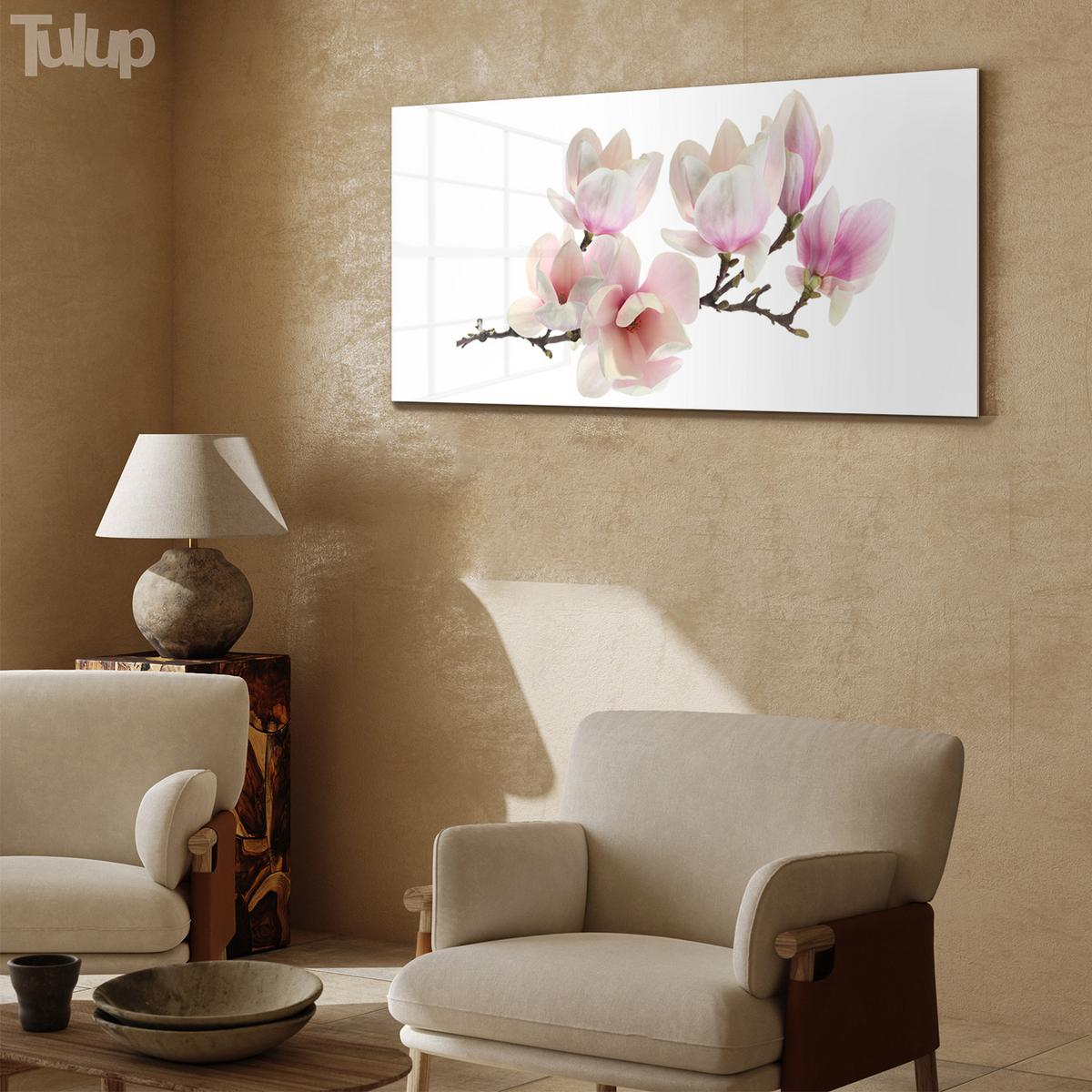 GLASBILD 120x60 cm Magnolienblüte - Rosa, Glas (120/60cm) - TULUP