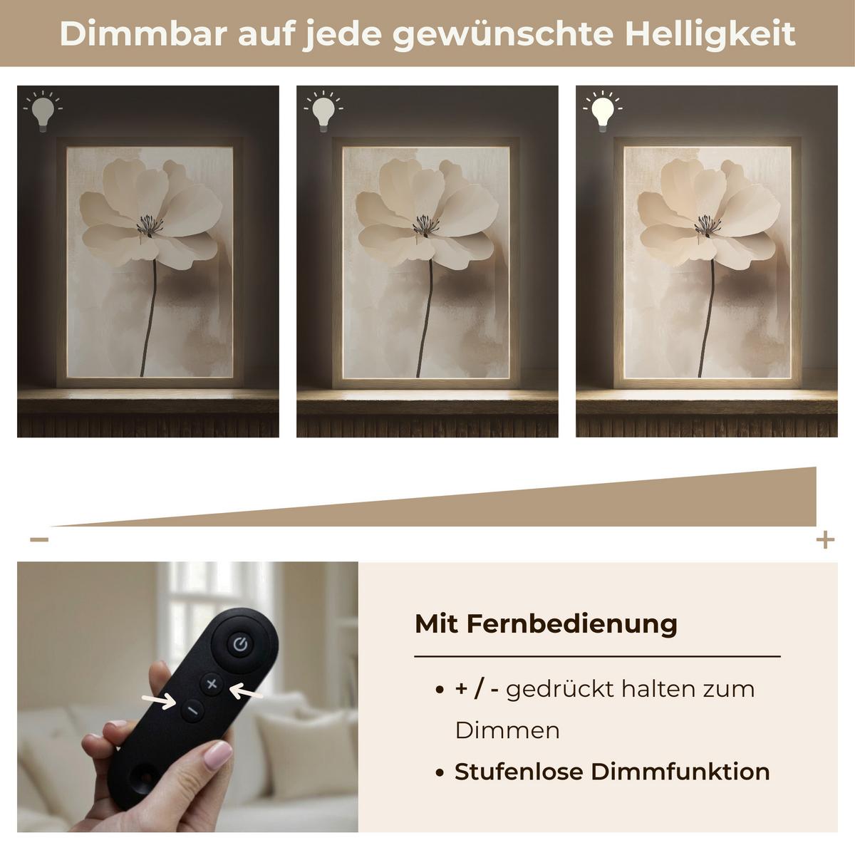 WANDLEUCHTE MIT AKKU Blume - Beige - Farbe - Schatten 30x40 cm - Beige, Holzwerkstoff (30/40/8cm) - OnlyWow