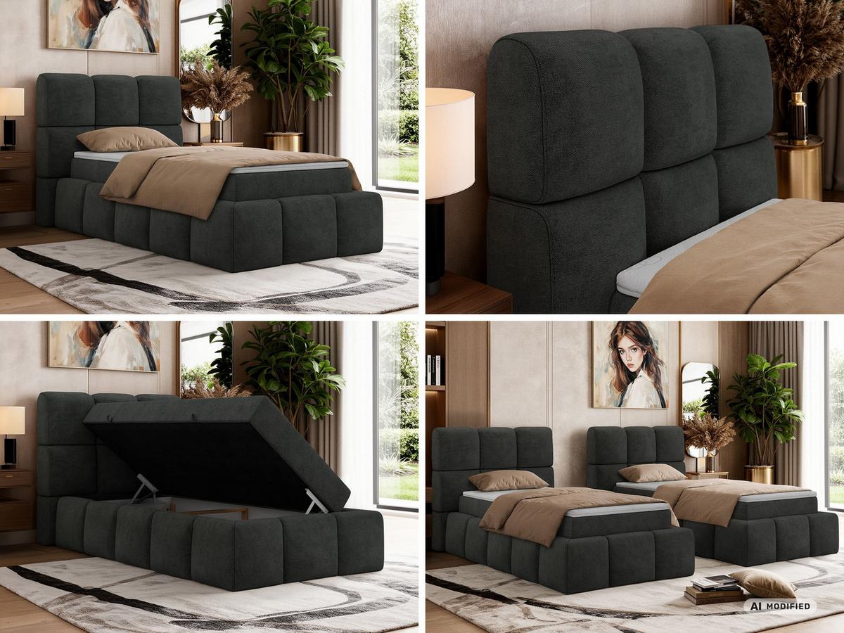BOXBETT NIRA 90/200 - Dunkelgrau Stukture - Topper T25 - H3 - Dunkelgrau/Schwarz, Kunststoff/Textil (90/200cm) - MKS