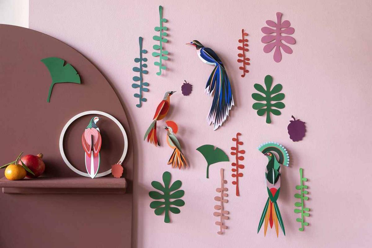 WANDDEKO Vogel-Set 20/5 cm - Grün, Wellpappe (20/5/36cm) - Studio Roof