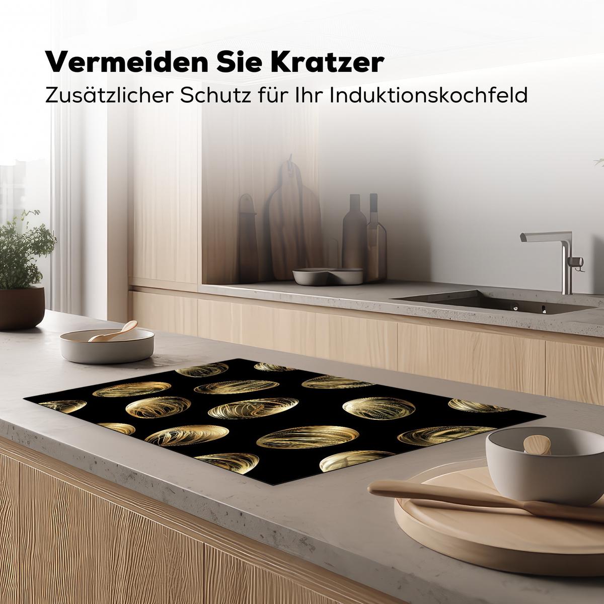 HERDABDECKPLATTE Eier - Gold - Muster Ceranfeldabdeckung 80x52 cm - Schwarz, Kunststoff (80/52/0.2cm) - MuchoWow