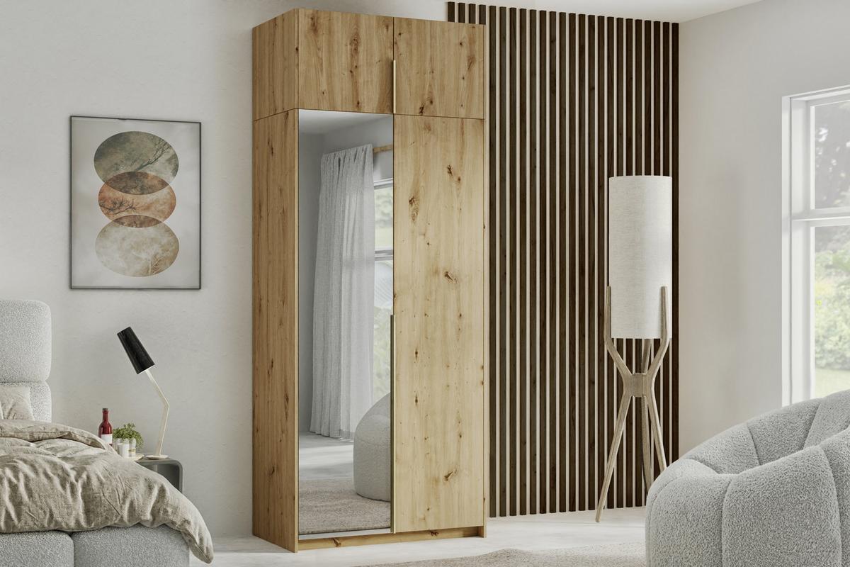DREHTÜRENSCHRANK THALIA 100/250/58cm 2-türig mit Spiegel Eiche Artisan - Eiche Artisan, Holzwerkstoff (100/250/58cm) - MASSENO