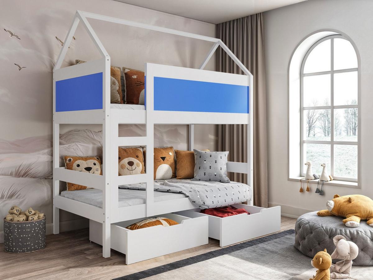 ETAGENBETT TAMI mit Bettkasten 80x180 cm Weiß - Blau/Weiß, Holz (80/180cm) - MASSENO