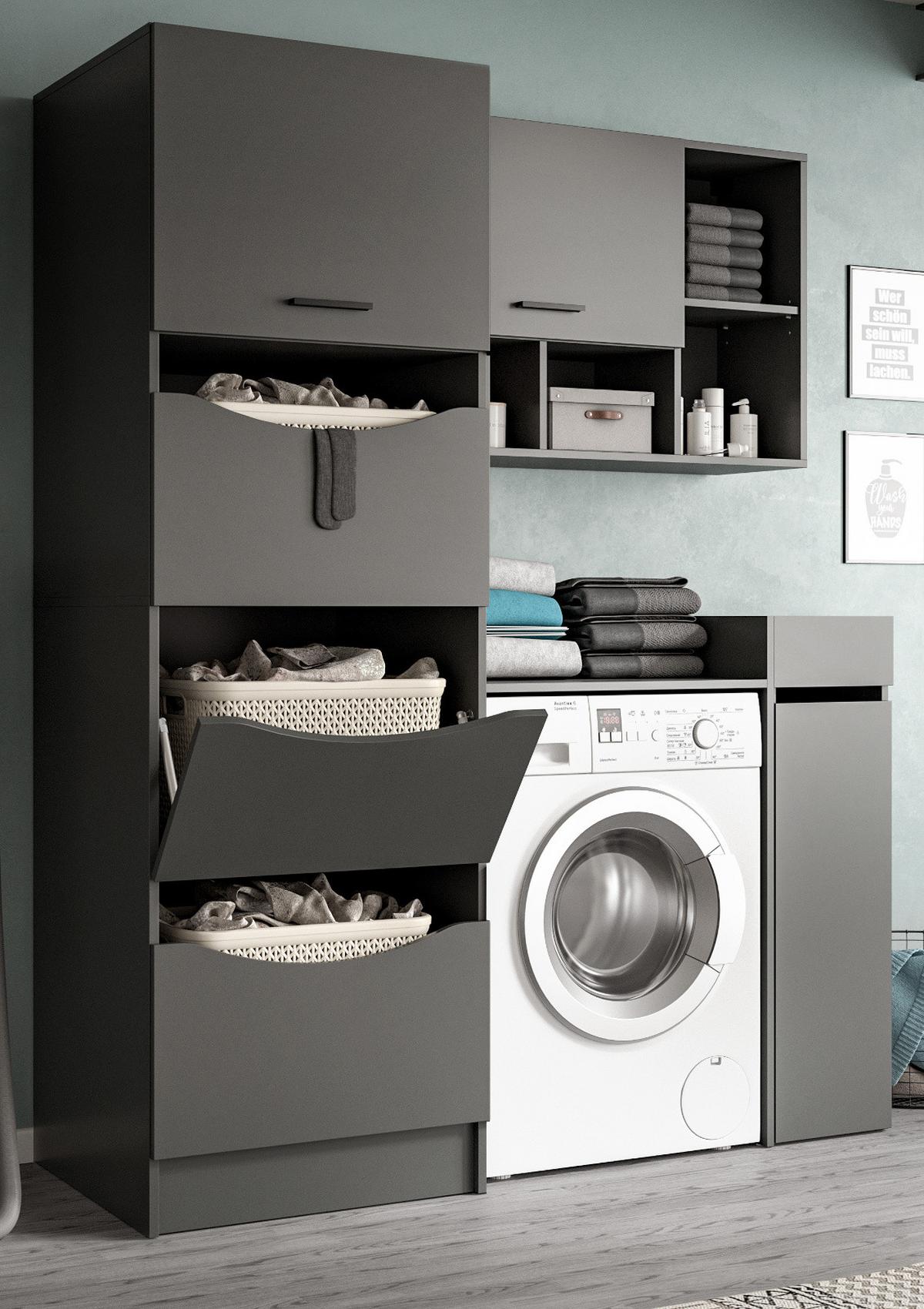 WASCHMASCHINENSCHRANK grau Set 4-teilig 155 x 196 cm, modernes Design - Schwarz/Grau, Holzwerkstoff/Kunststoff (155/196/68cm) - Inn.Furn