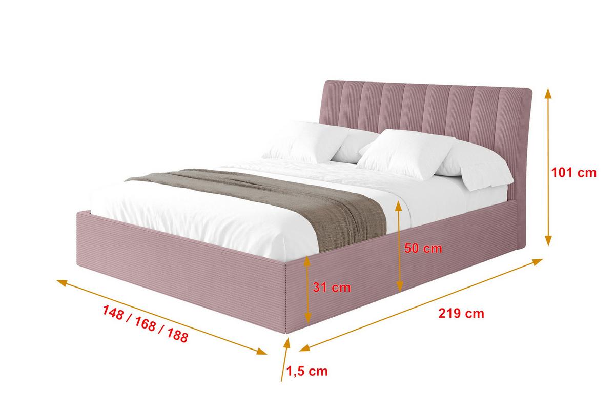 POLSTERBETT mit Bettkasten und Lattenrost, Boxbett ohne Matratze - ILAN 140x200 Rosa - Rosa, Holzwerkstoff/Textil (140/200cm) - ALTDECOR