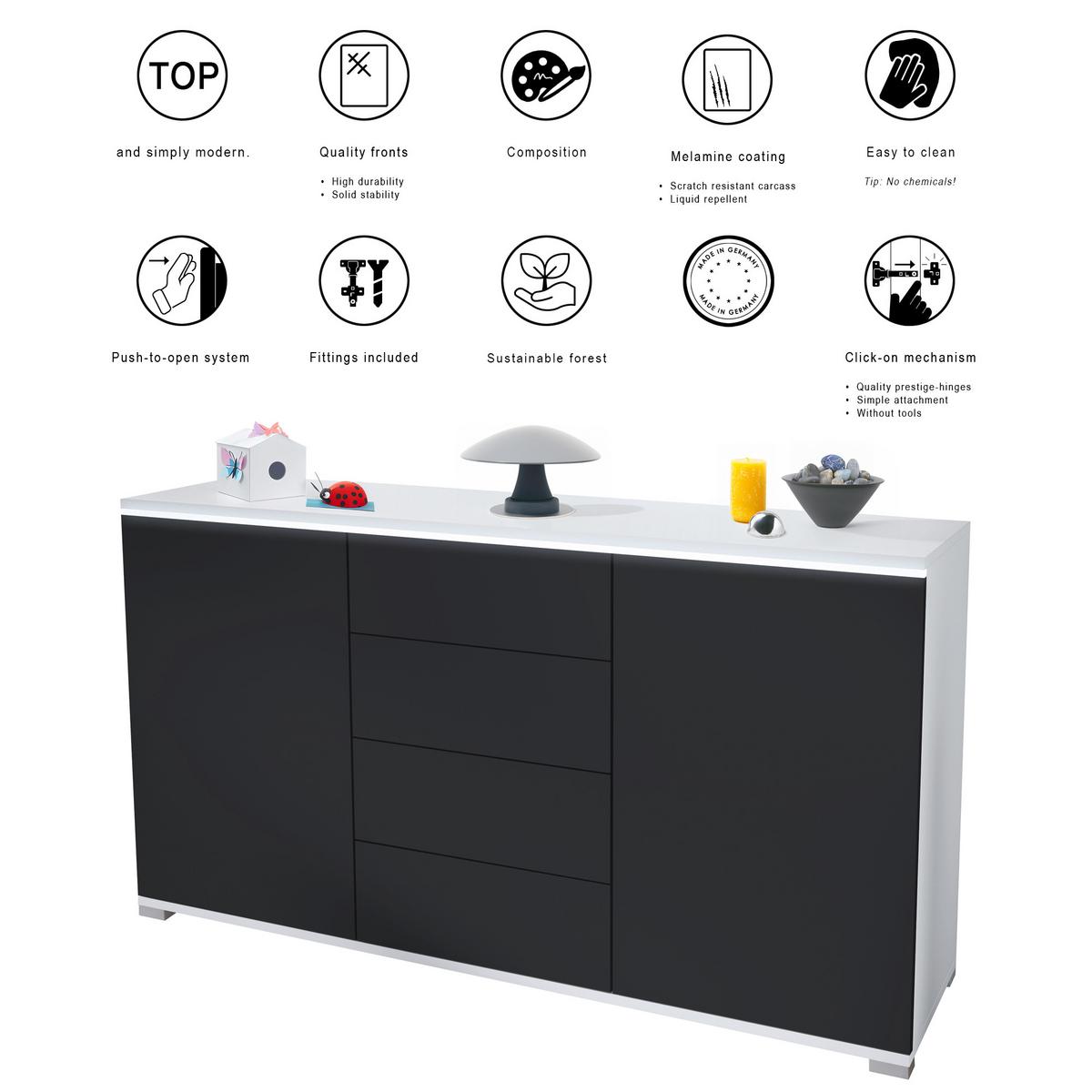 SIDEBOARD Faro Anthrazit matt - Anthrazit, Holzwerkstoff (138.5/75.5/35cm) - Vladon