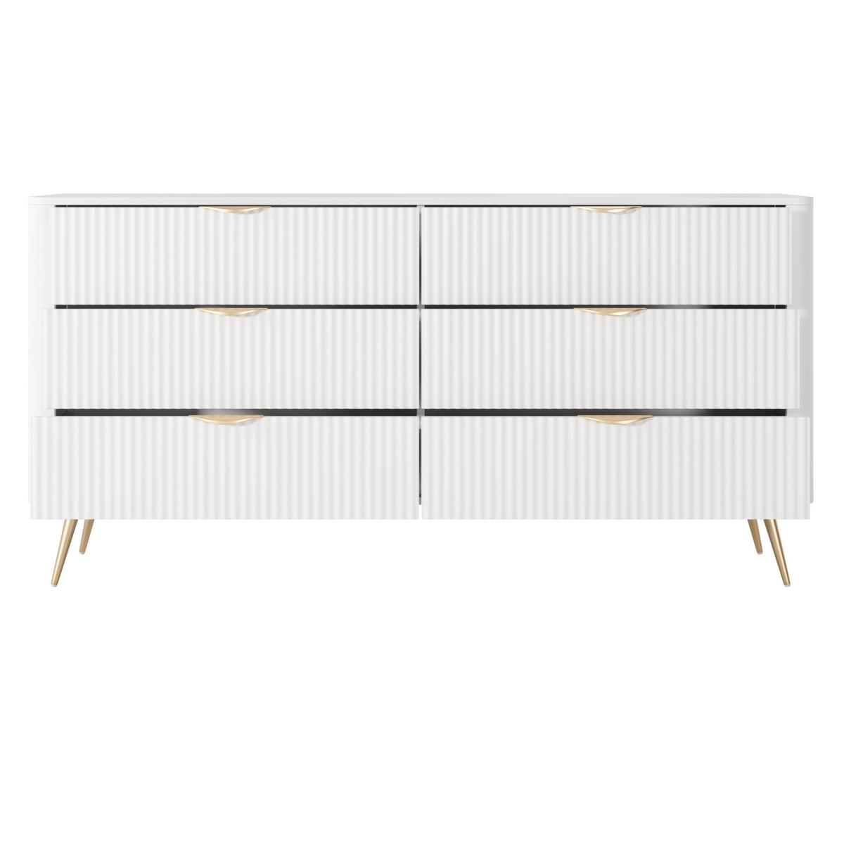 SIDEBOARD Vespasia 6S Beige 163,2/81,2/38 cm – Geriffelte Fronten - Goldfarben/Weiß, Holzwerkstoff/Metall (163/81.2/38cm) - AX Living