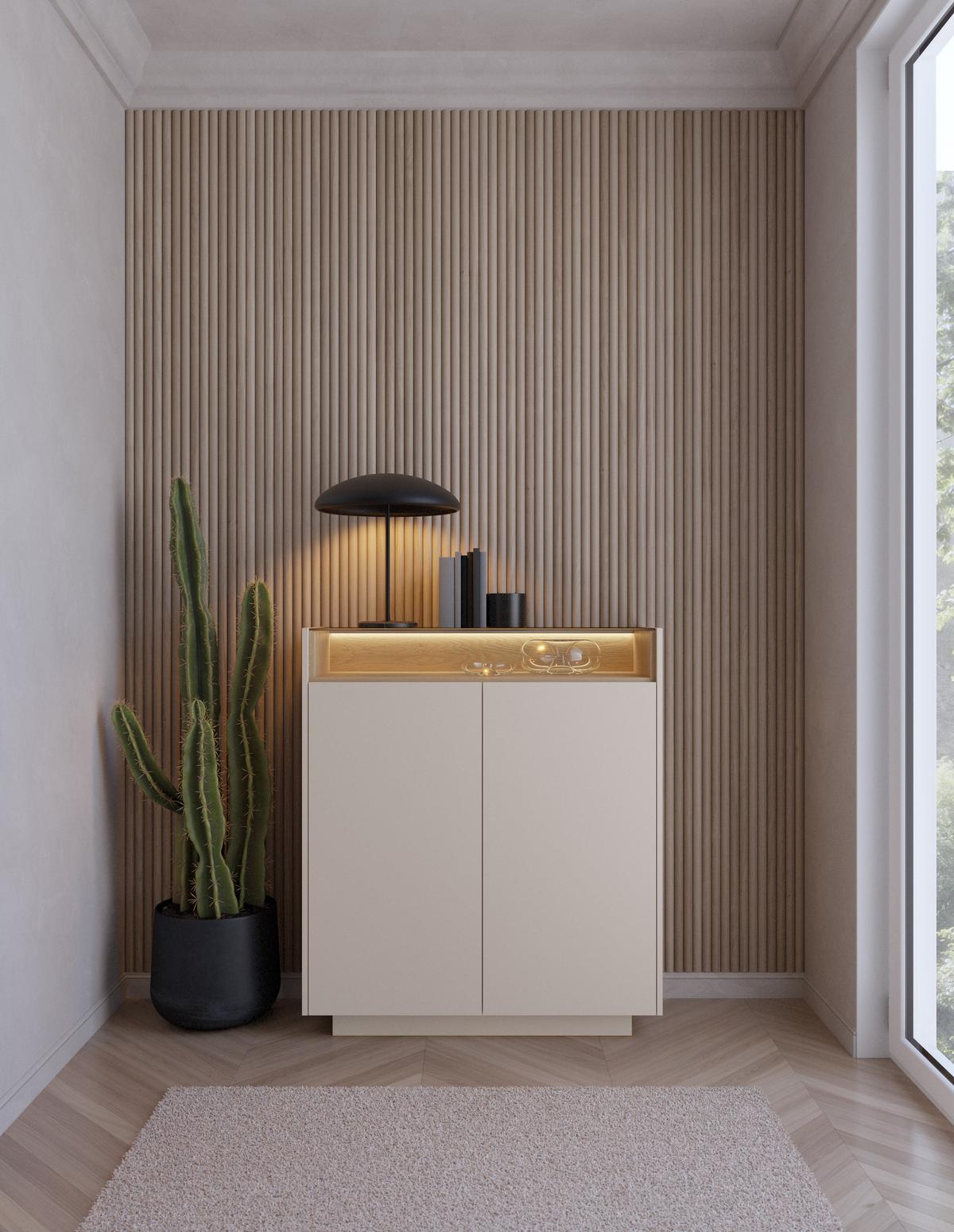 KOMMODE PORTA 103,2/119,2/39,5cm mit Schubladen 2 Türen Beige - Eichefarben/Beige, Holzwerkstoff (103.2/119.2/39.5cm) - MASSENO