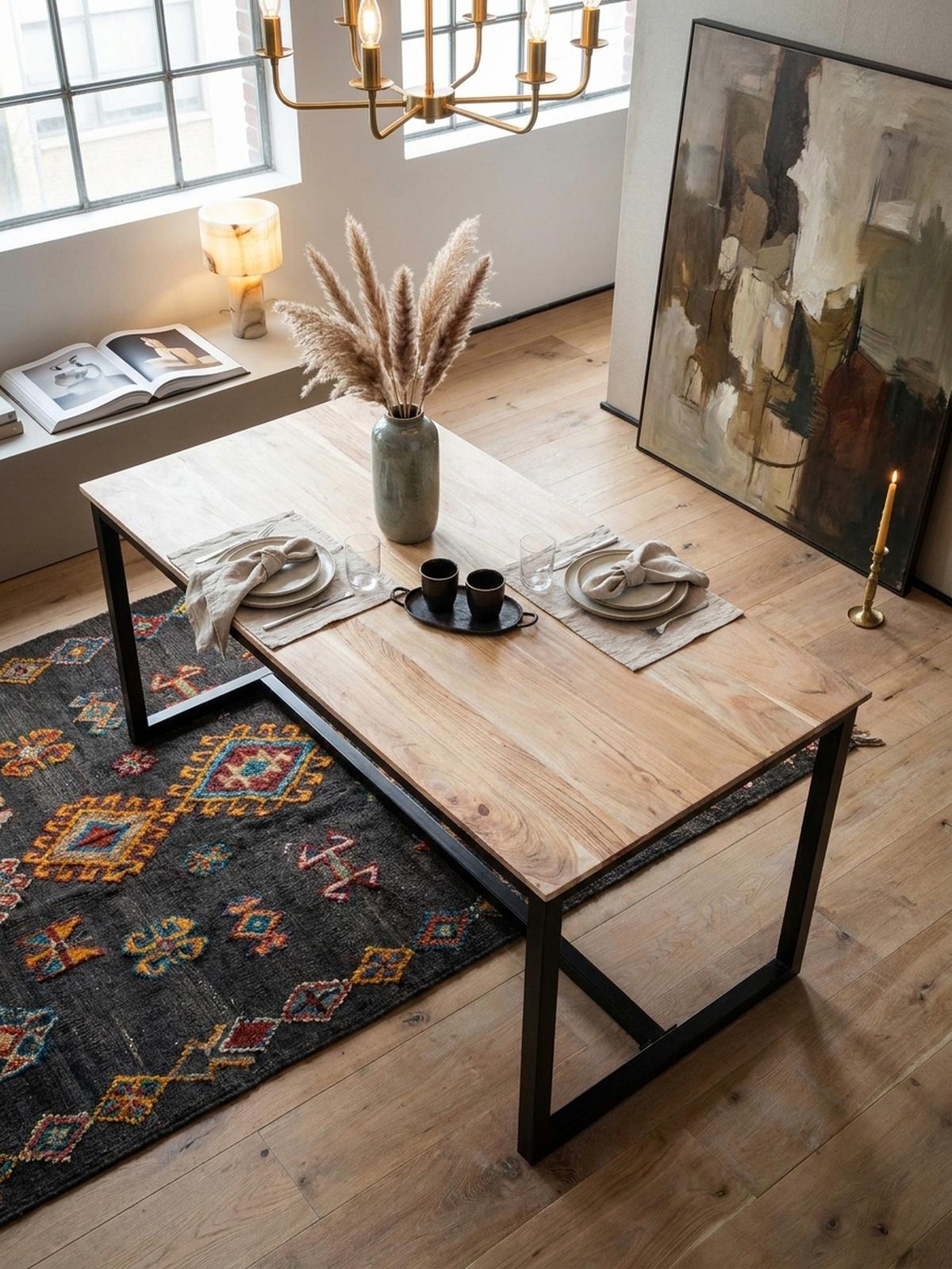 ESSTISCH Massivholz Metall Rechteckig Loft-Stil, Akazie 180x90x76 cm - Schwarz/Akaziefarben, Holz/Metall (90/180/76cm) - KADIMA DESIGN