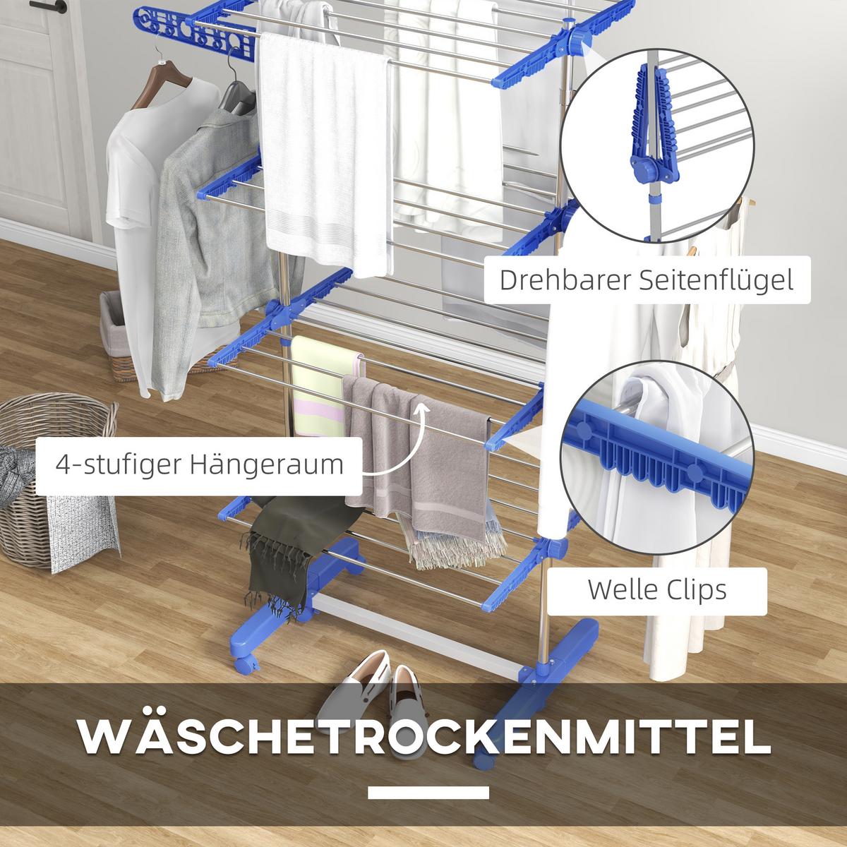 WÄSCHESTÄNDER Edelstahl ABS Blau - Blau/Weiß, Kunststoff/Metall (55/172/142cm) - HOMCOM