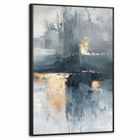 LEINWAND Bilder mit Rahmen - Kunst - Grau - Gold - Abstrakt - 60x90 - Dunkelgrau, Textil (60/90cm) - MuchoWow