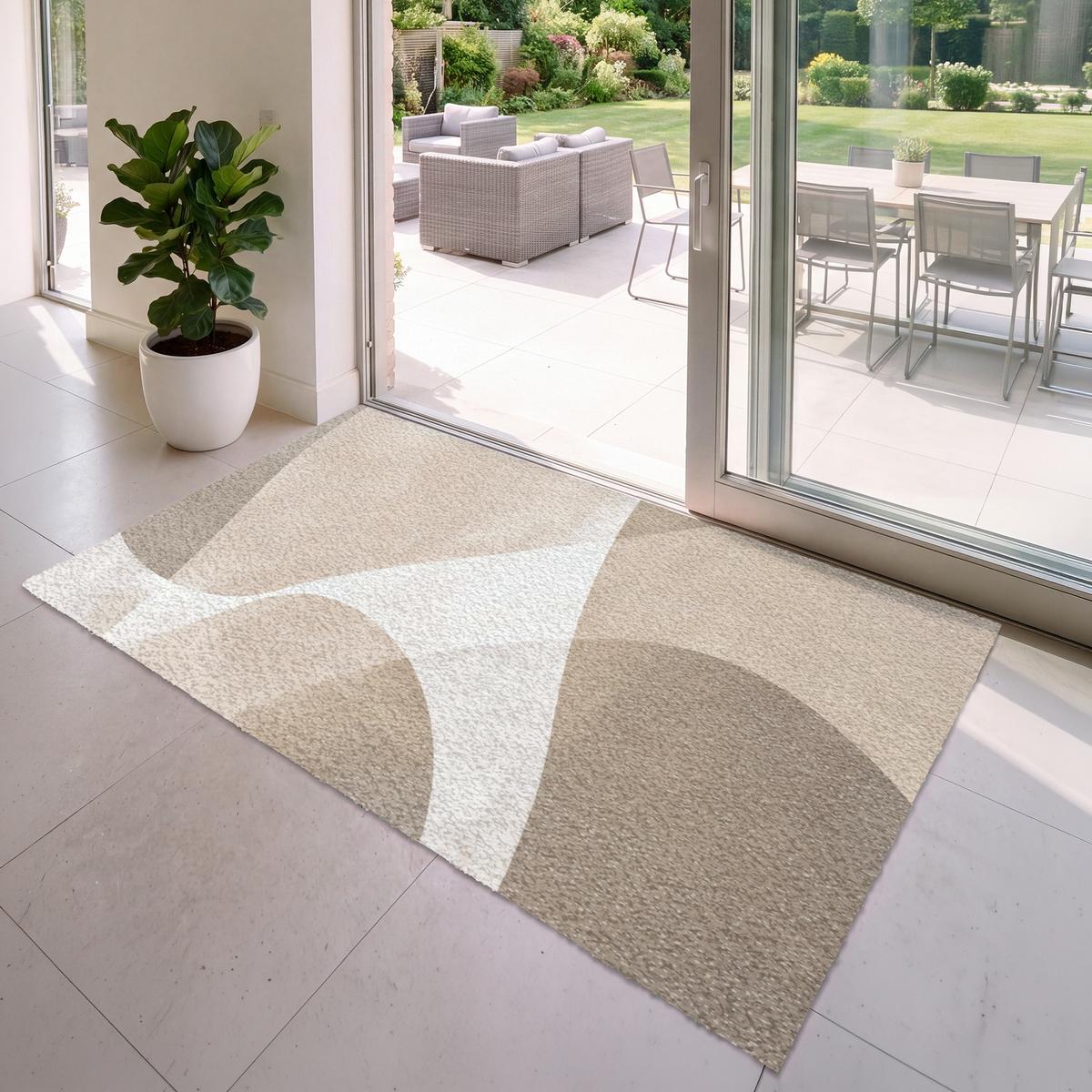 FUSSMATTE Glatte Oberflächen - Harmonisch - Wellenförmig Schmutzfangmatte 180x120 cm - Beige, Kunststoff (180/0.4cm) - MuchoWow