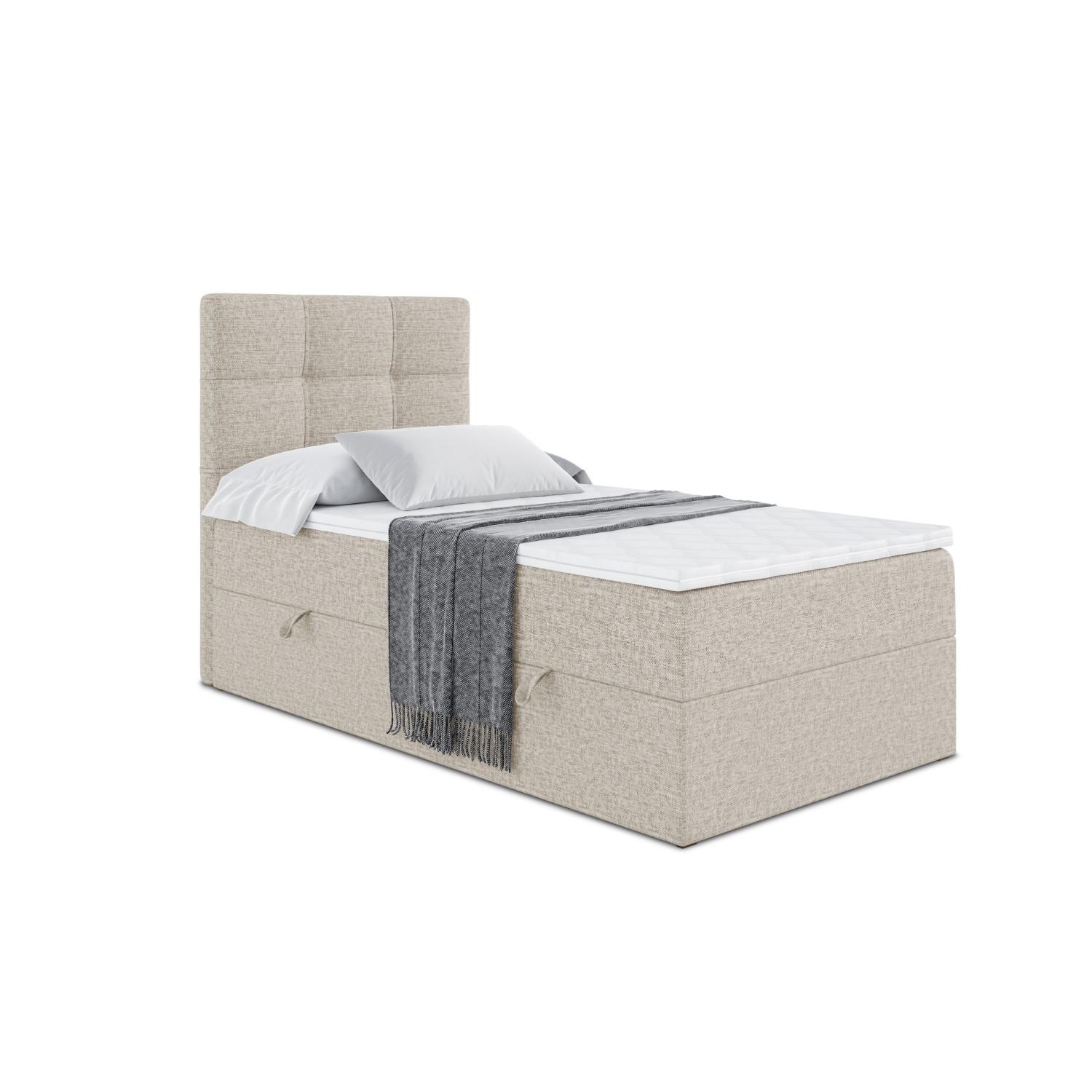 BOXBETT mit Matratze H3 und Lattenrost - MARCE - 90x200 - Links Beige - Beige, Holzwerkstoff (90/200cm) - ALTDECOR