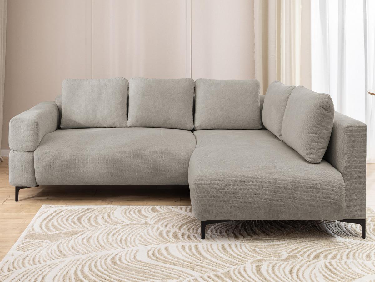 ECKSOFA Cardea in Bubble-Optik aus weichem Taupe Strukturstoff mit hohem Sitzkomfort - Ottomane rechts - Taupe/Schwarz, Holz/Textil (230/170cm) - S-Style