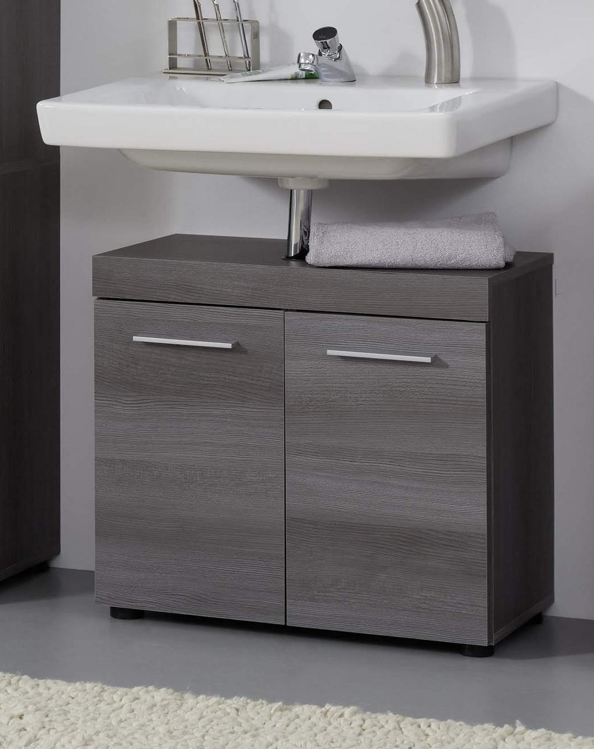 WASCHBECKENUNTERSCHRANK grau Rauchsilber 58 cm, Badschrank 2-türig - Silberfarben/Schwarz, Holzwerkstoff/Kunststoff (58/57/31cm) - Top.Furn