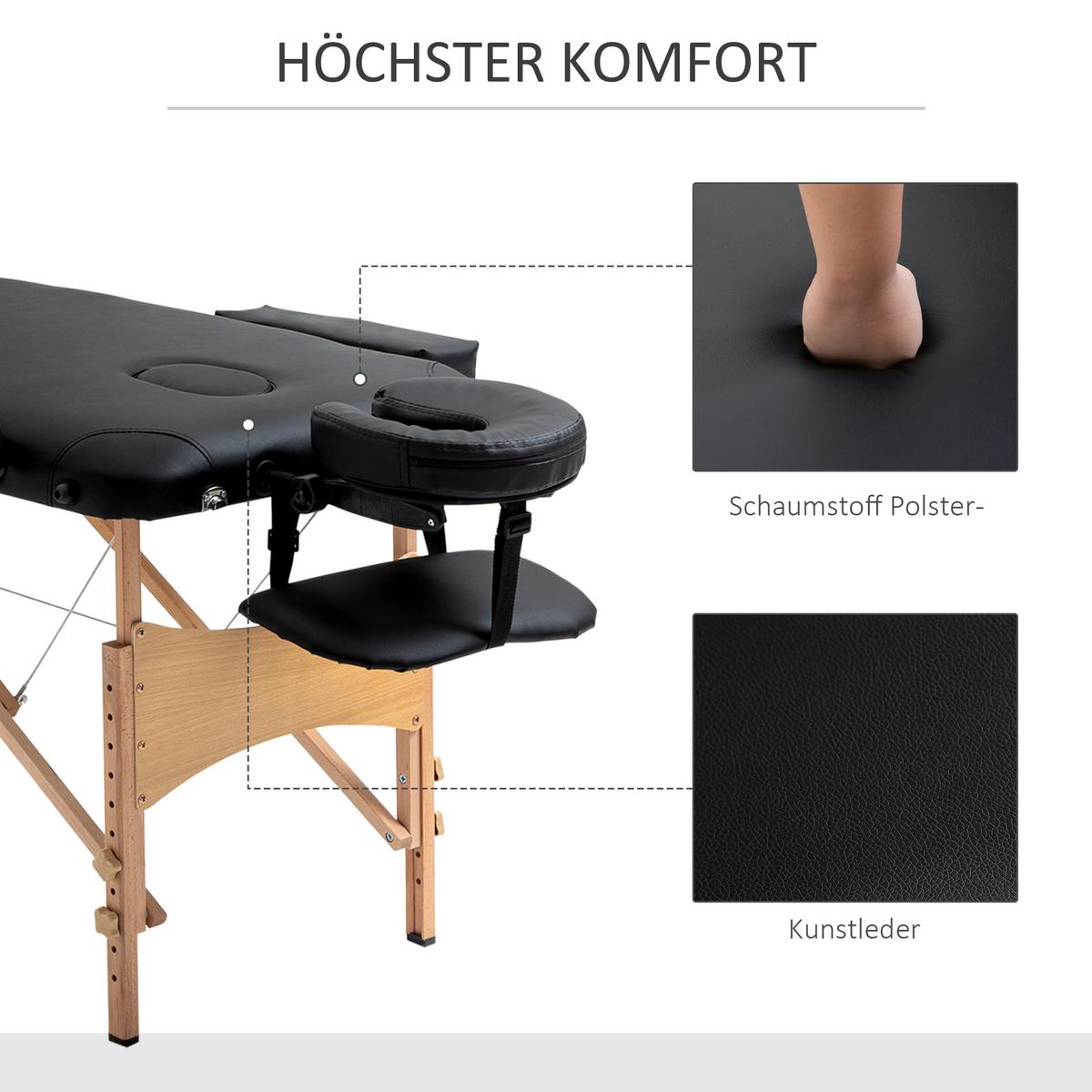 MASSAGELIEGE, klappbarer Massagetisch mit Kopfstütze, für Spa, Salon Kunststoff - Schwarz, Leder (81/92/210cm) - HOMCOM