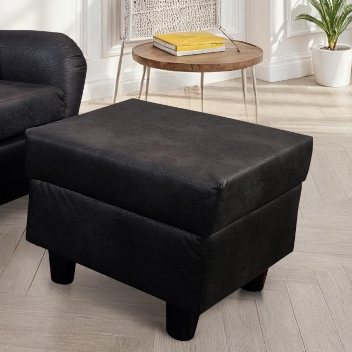 OHRENSESSEL mit HOCKER, hoher Sitzkomfort durch Wellenunterfederung B90/H98/T76 cm, Mikrofaser Leder-Optik Vintage Schwarz / 18007 - Schwarz, Holz/Textil (90/98/76cm) - luma-home