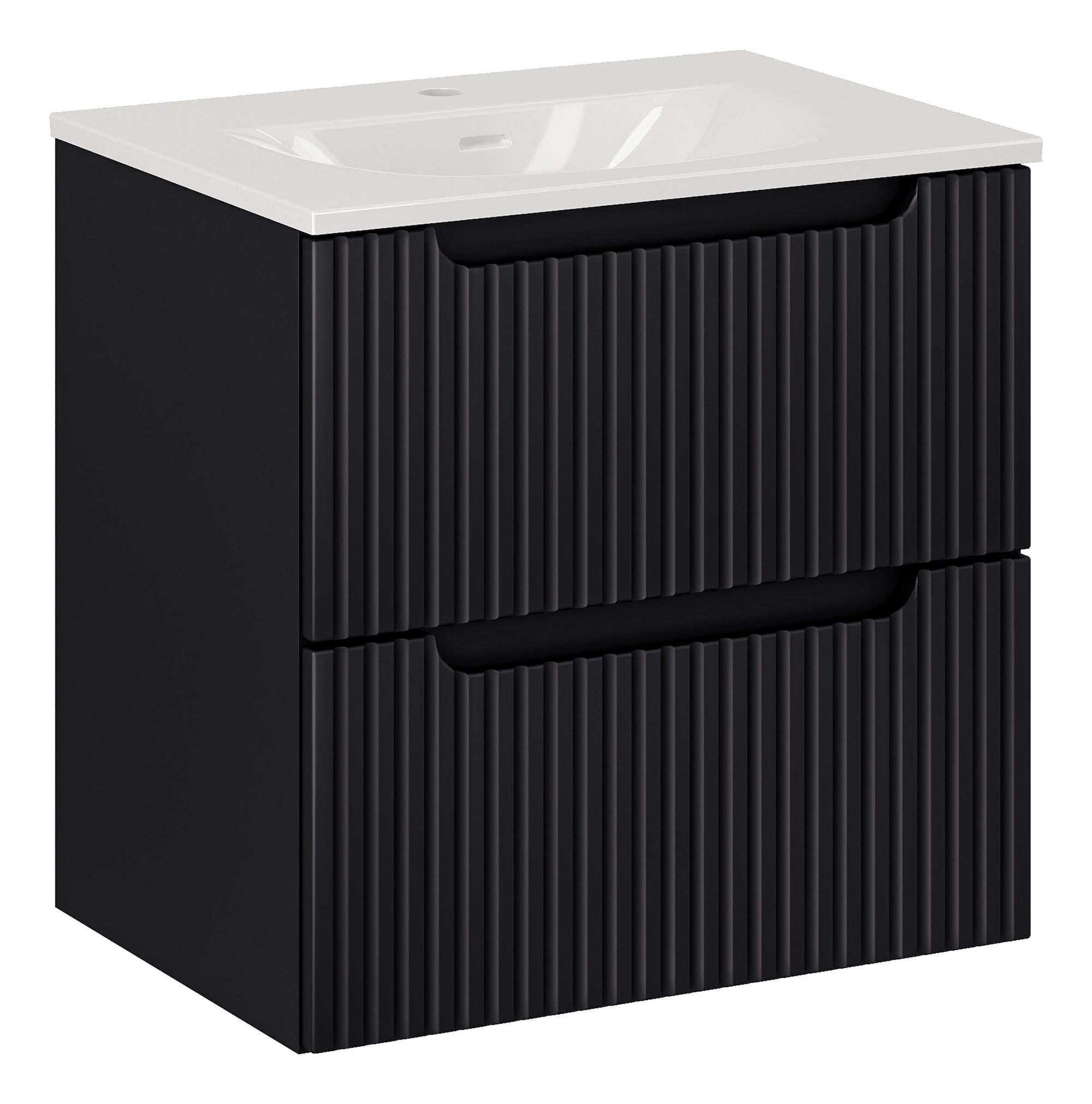 BADMÖBEL-SET Nova 2 Teile Schwarz Matt - 60 x 40 x 58 cm - Schwarz, Holz (60/58/40cm) - Badplaats