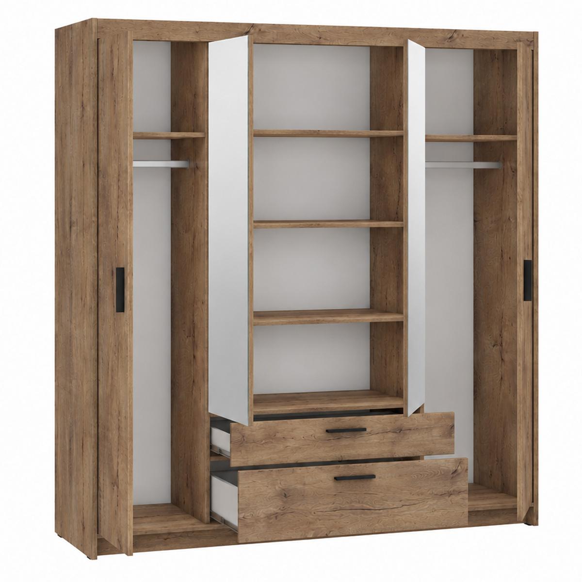 DREHTÜRENSCHRANK Elena mit 4 Türen, 2 Schubladen und Spiegel, 176 cm, Eiche Lefkas - Eichefarben, Holzwerkstoff (176/190/53cm) - Beautysofa