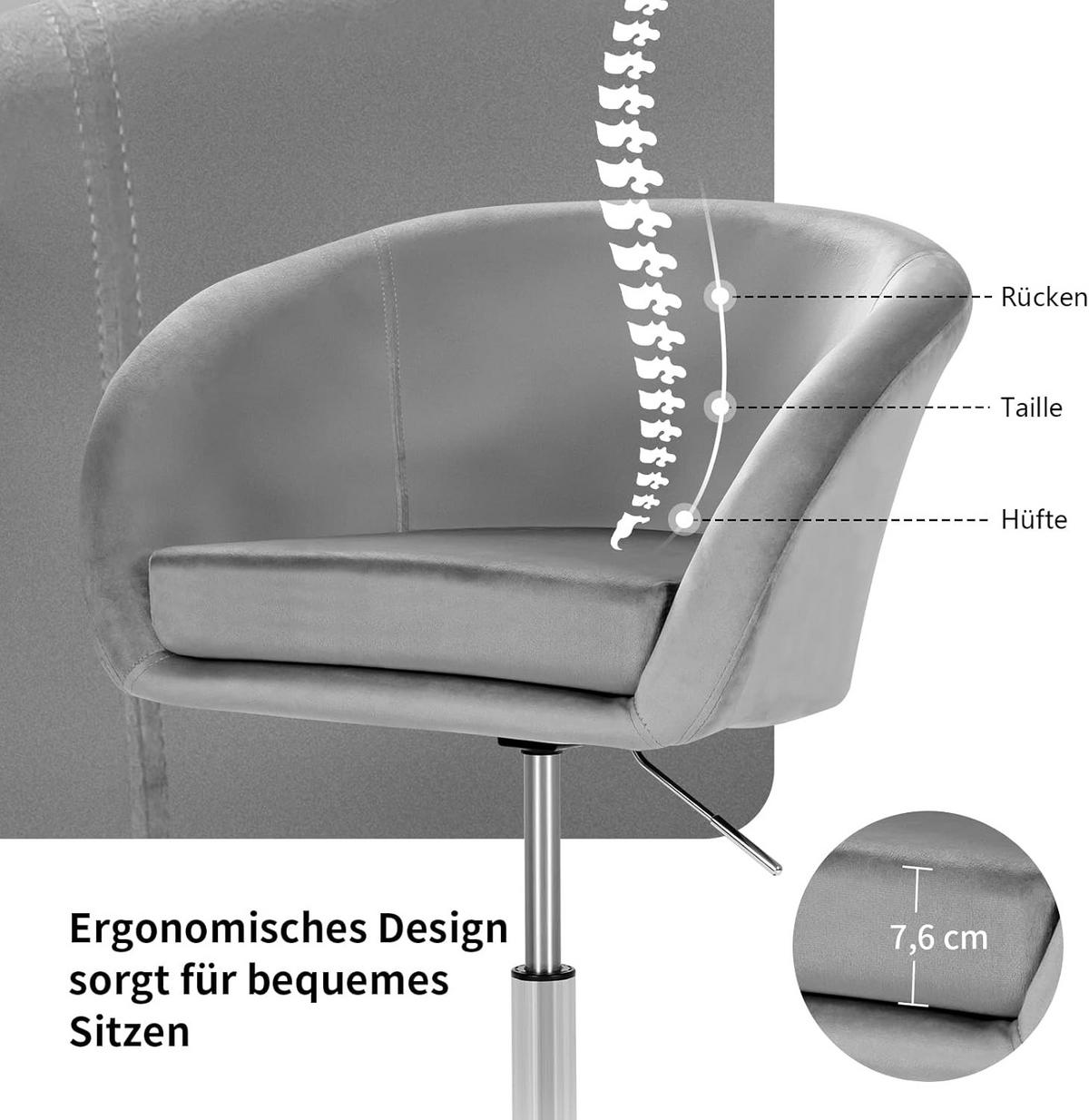 ESSZIMMERSTUHL Samt Drehsessel Grau - Grau, Metall (61/86/52cm) - COSTWAY