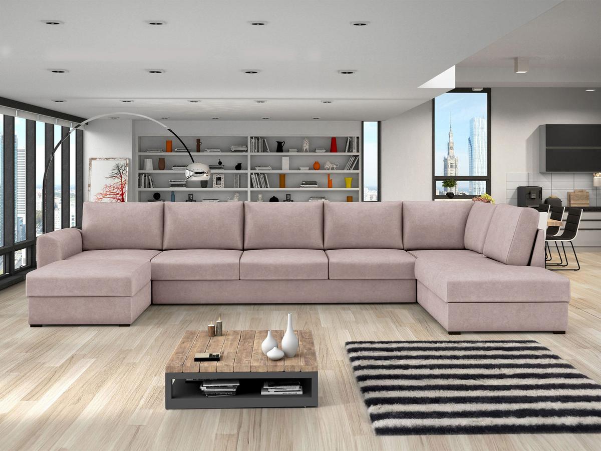 WOHNLANDSCHAFT Wilma Large Premium, Seite: Rechts - Hellrosa/Schwarz, Holz/Textil (370/85/186cm) - MIRJAN24