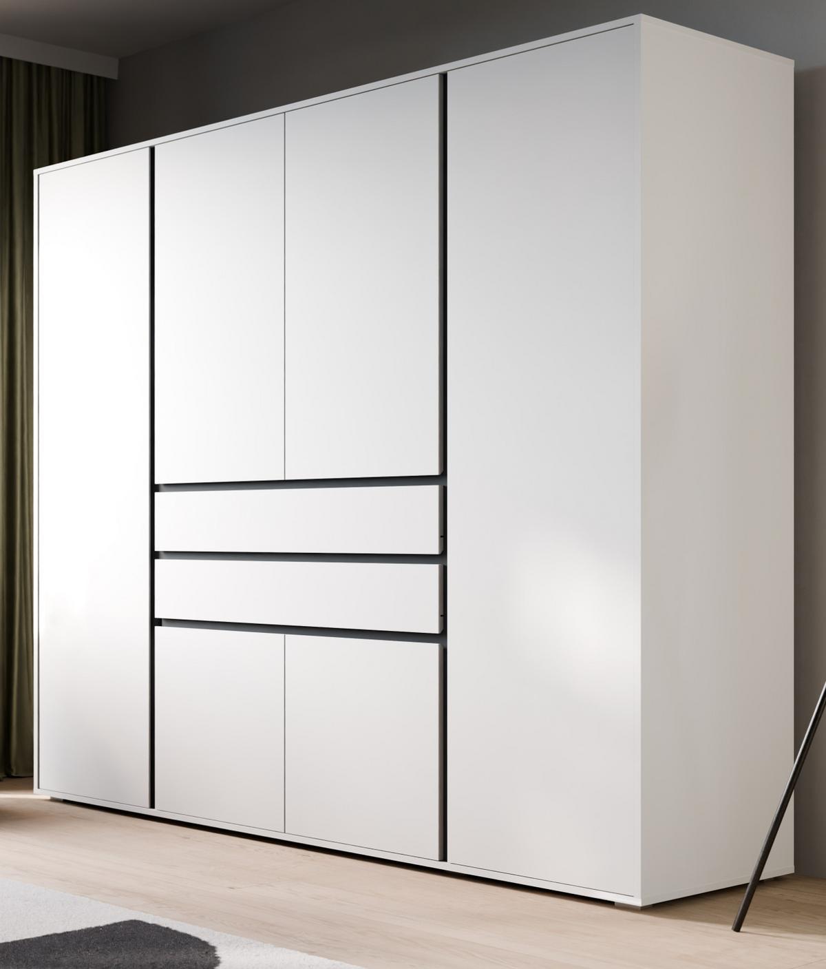 KLEIDERSCHRANK weiß, grau 197 x 194 cm, Drehtürenschrank 6-türig - Anthrazit/Silberfarben, Holzwerkstoff/Kunststoff (197/194/56cm) - Inn.Furn