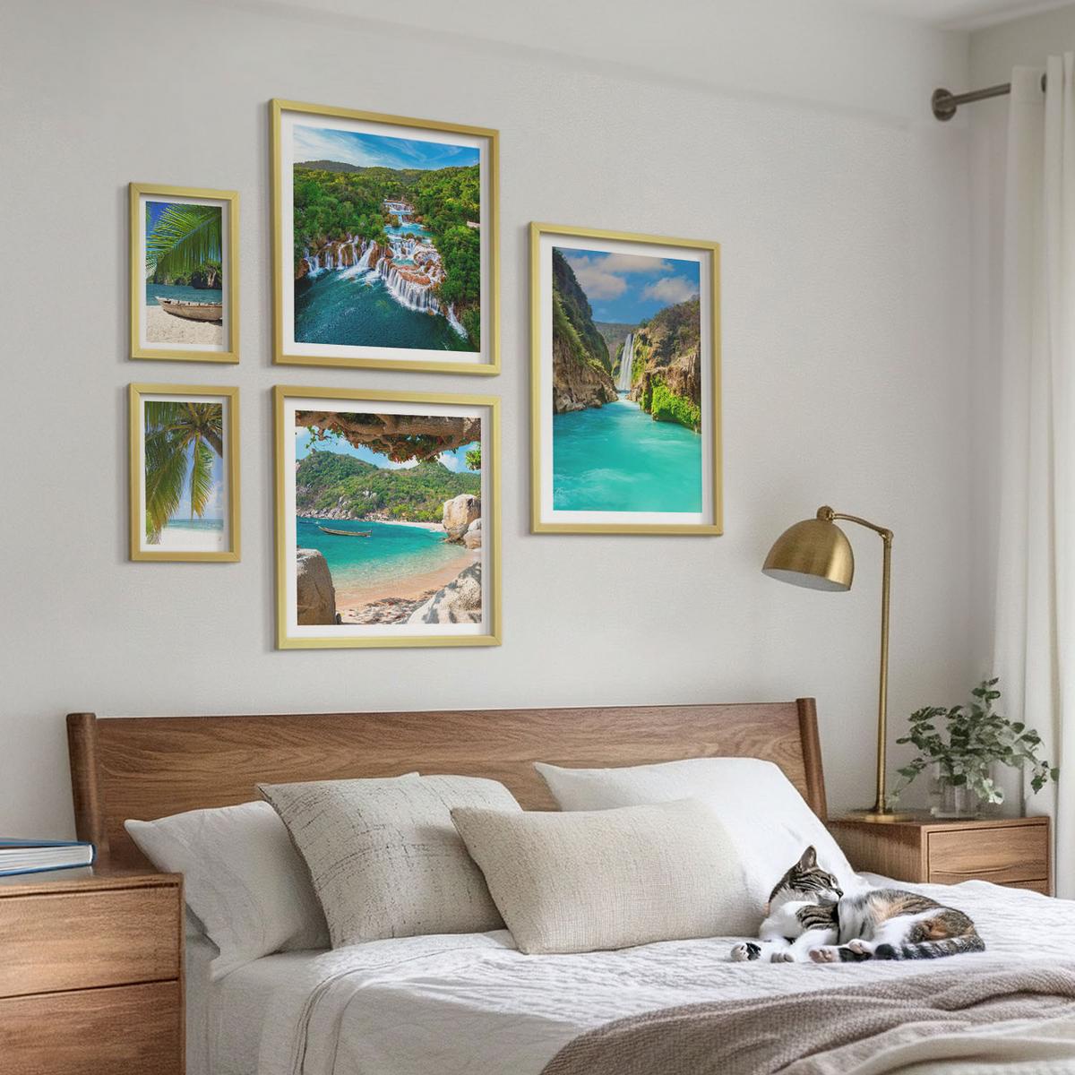 BILDER SET 5er Set - 50x50 cm & 20x30 cm & 40x60 cm Goldrahmen - Eiffels Straßenarchitektur - Goldfarben, Kunststoff (40/60cm) - TULUP