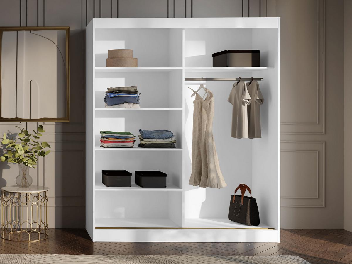 SCHIEBETÜRENSCHRANK Modin 180 - Kaschmir/Goldfarben, Holzwerkstoff/Kunststoff (180/216/65cm) - MIRJAN24