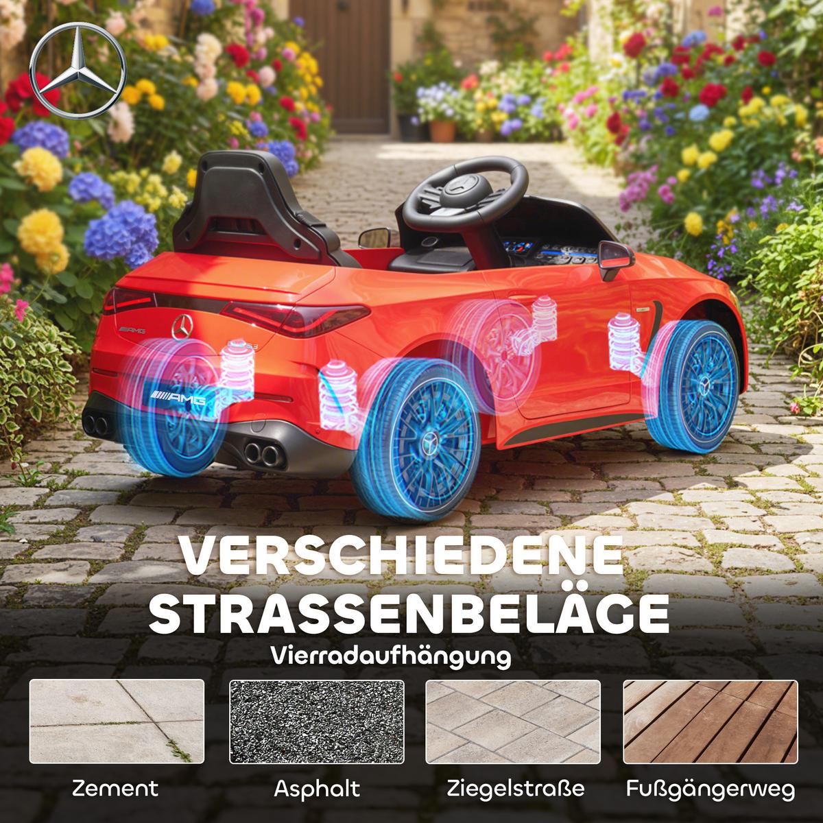 KINDER-ELEKTROAUTO 2 x 12V Kinderauto mit Musik, MP3, Sanftem Start/Stopp - Rot, Kunststoff (99/55/43cm) - AIYAPLAY