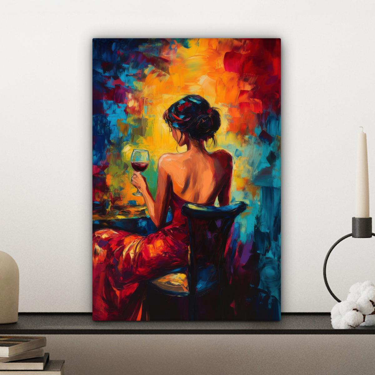 LEINWANDBILD Wein - Frau - Stimmungsvoll - Farbenfroh Deko Wohnzimmer 20x30 cm - Bordeaux, Textil (20/30cm) - MuchoWow