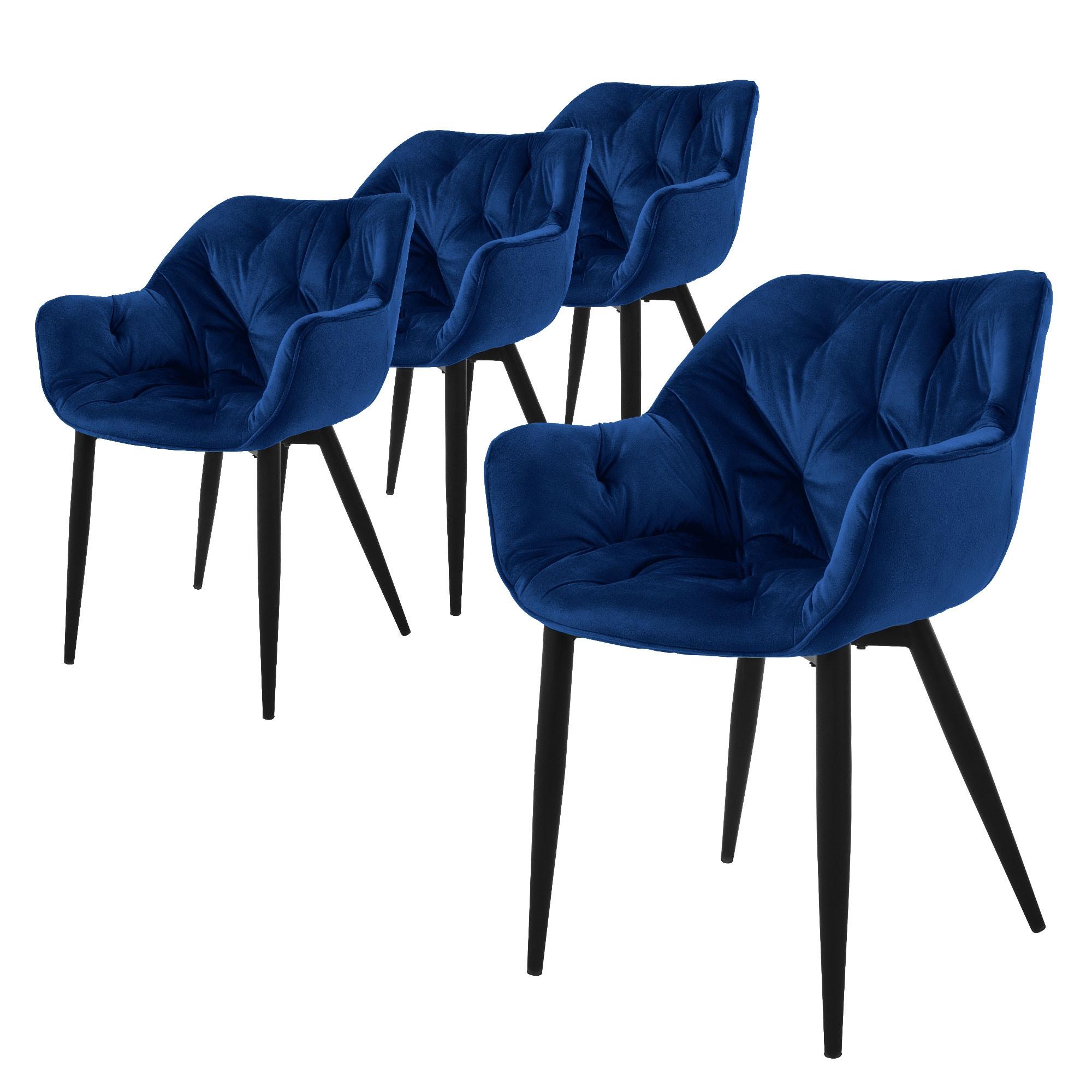 ESSZIMMERSTÜHLE 4er Set Dunkelblau Samt - Schwarz/Dunkelblau, Metall (67/83/59cm) - ML-DESIGN