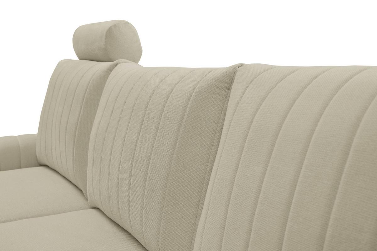 ECKSOFA VERONA L-S Beige Geflochtener Stoff mit Schlaffunktion - Beige, Holz (251/164cm) - MASSENO