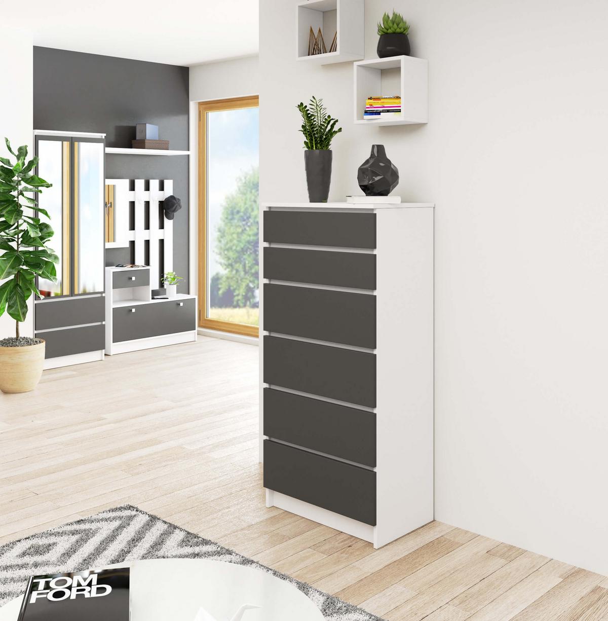 KOMMODE Weiß, Graphit Grau 130/60/40 - Weiß, Holzwerkstoff (60/130/40cm) - RAUMHIRSCH FURNITURE