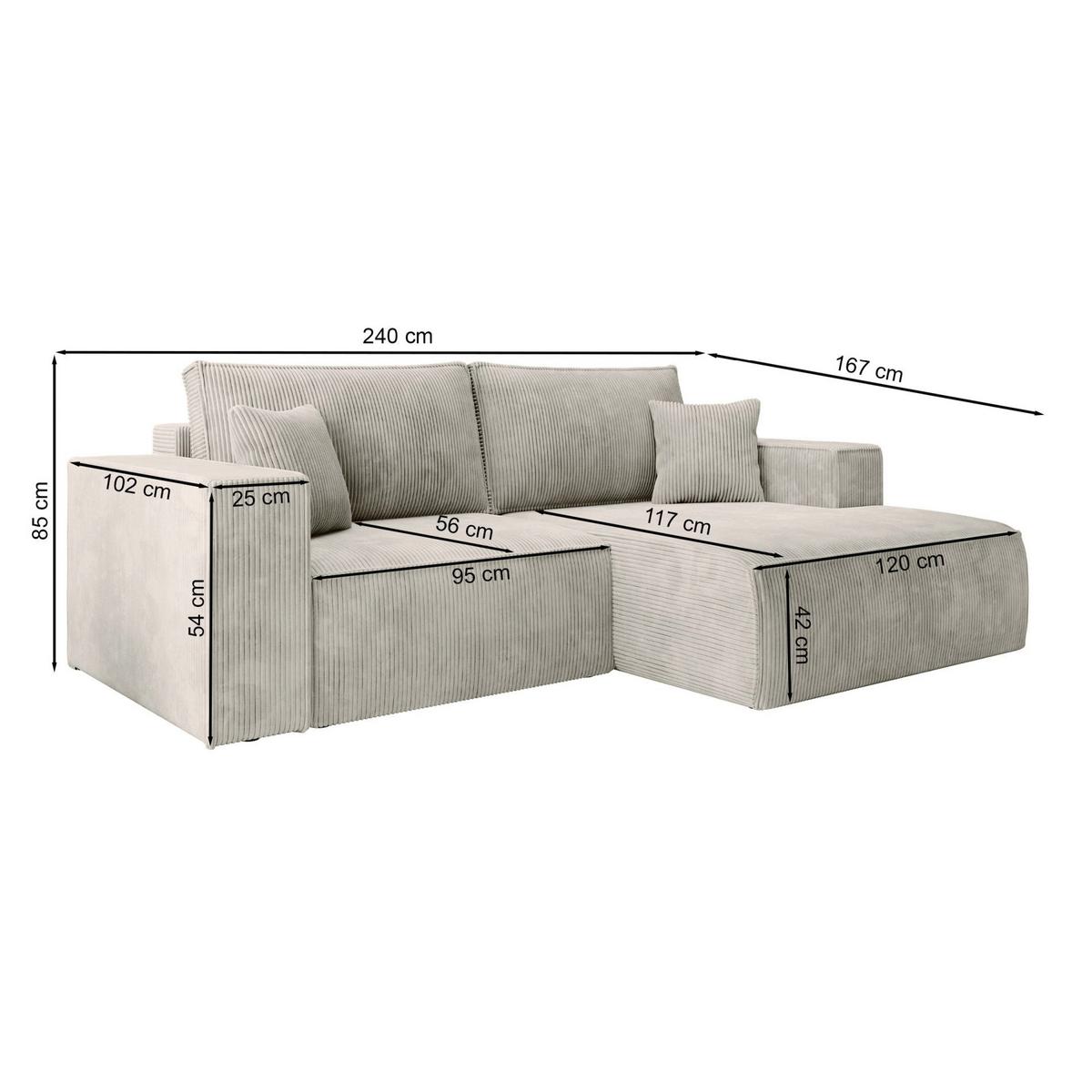 ECKSOFA Farese Mini mit Cordbezug Mauve, links - Flieder/Schwarz, Textil (240/167cm) - Selsey