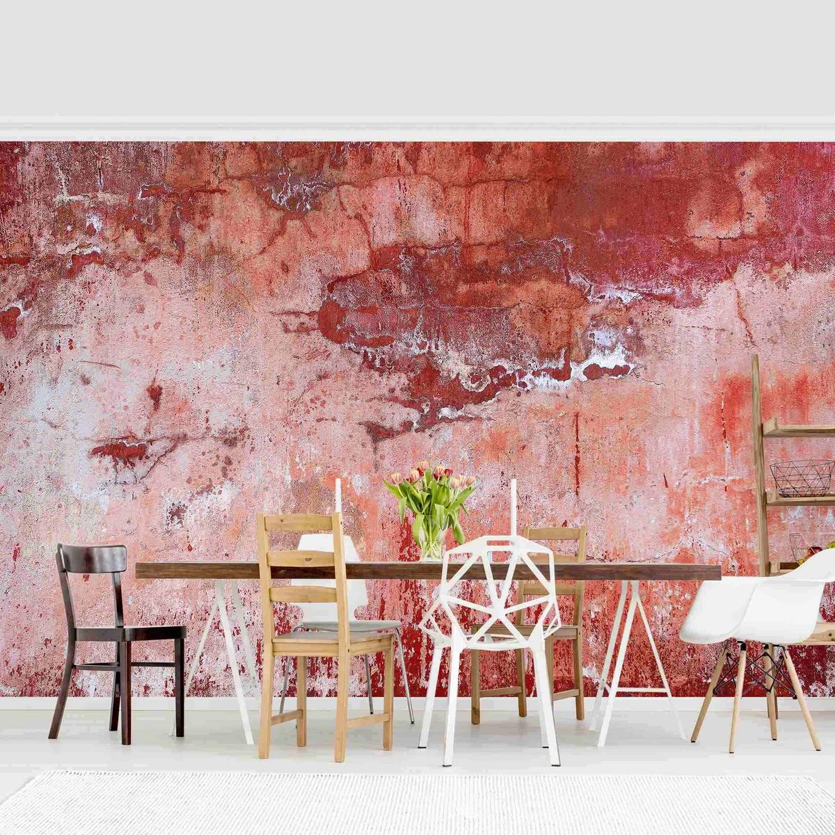 FOTOTAPETE Grunge Betonwand Rot 288/190 cm - Rot, Papier (288/190cm) - Bilderwelten