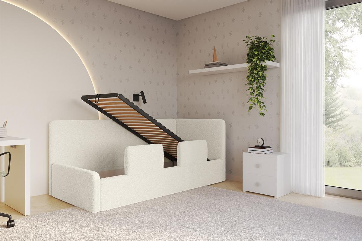 EINZELLBETT Jugendbett mit Bettkasten und Matratze H3/H4, Links - NORY 90x200 Beige - Champagner, Holzwerkstoff/Textil (90/200cm) - ALTDECOR