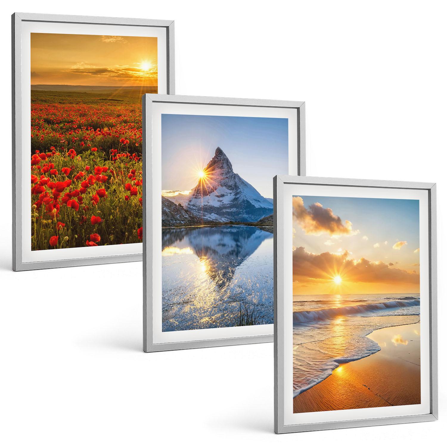 BILDER SET 3er Set - 40x60 cm Silberner Rahmen - Landschaften aus Bergen und Meeren im Westen - Silberfarben, Kunststoff (40/60cm) - TULUP