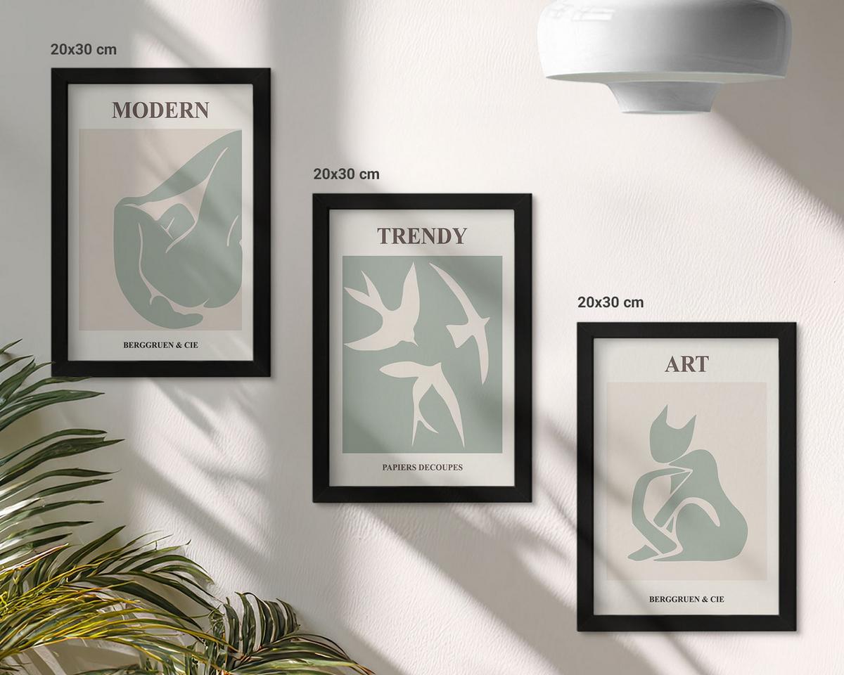 BILDER SET 3er Set - 20x30 cm Schwarzer Rahmen - Matisse abstrakte Figuren - Schwarz, Kunststoff (20/30cm) - TULUP
