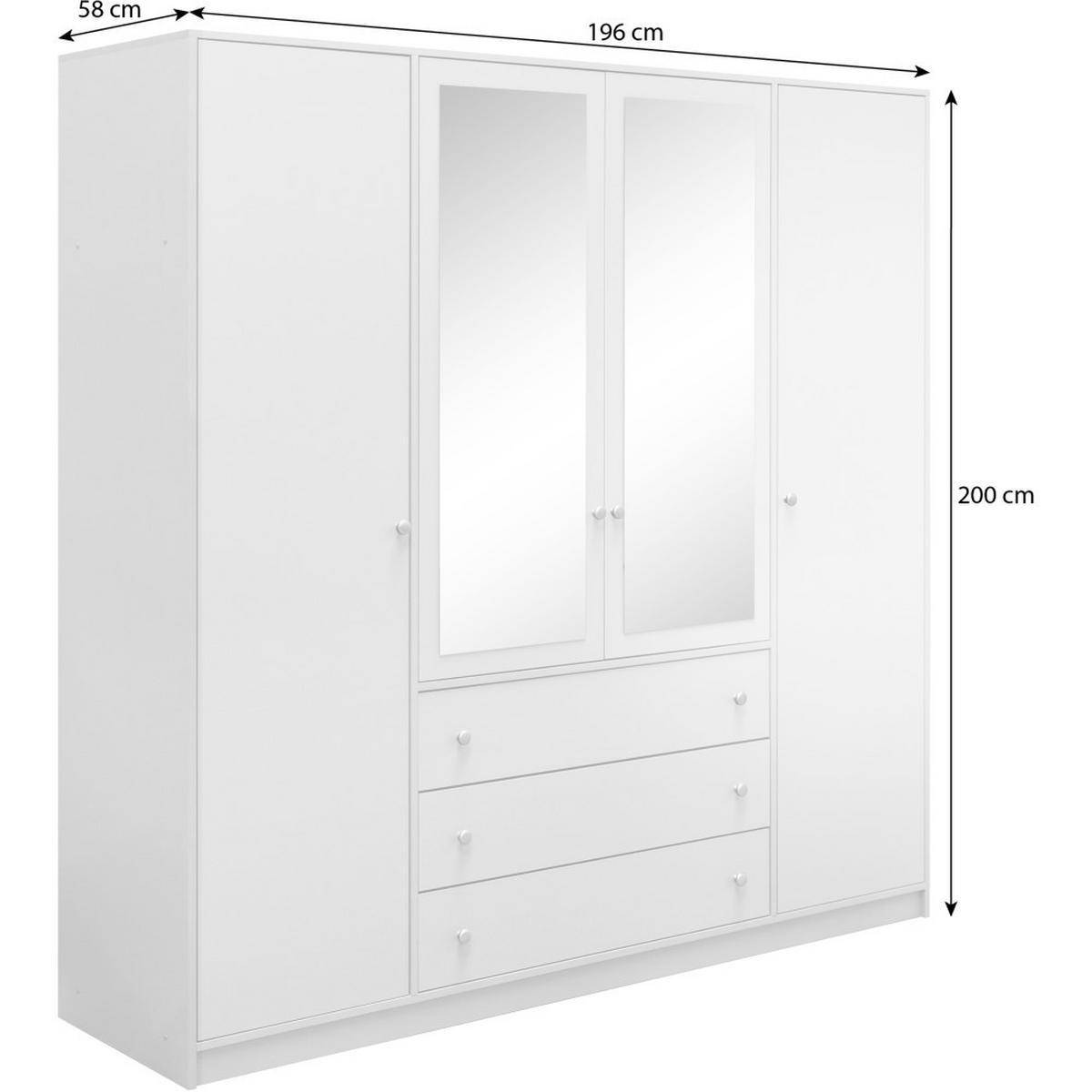 DREHTÜRENSCHRANK Solea mit 4 Türen und 3 Schubladen, Weiß - Goldfarben/Weiß, Holzwerkstoff (196/200/58cm) - Beautysofa