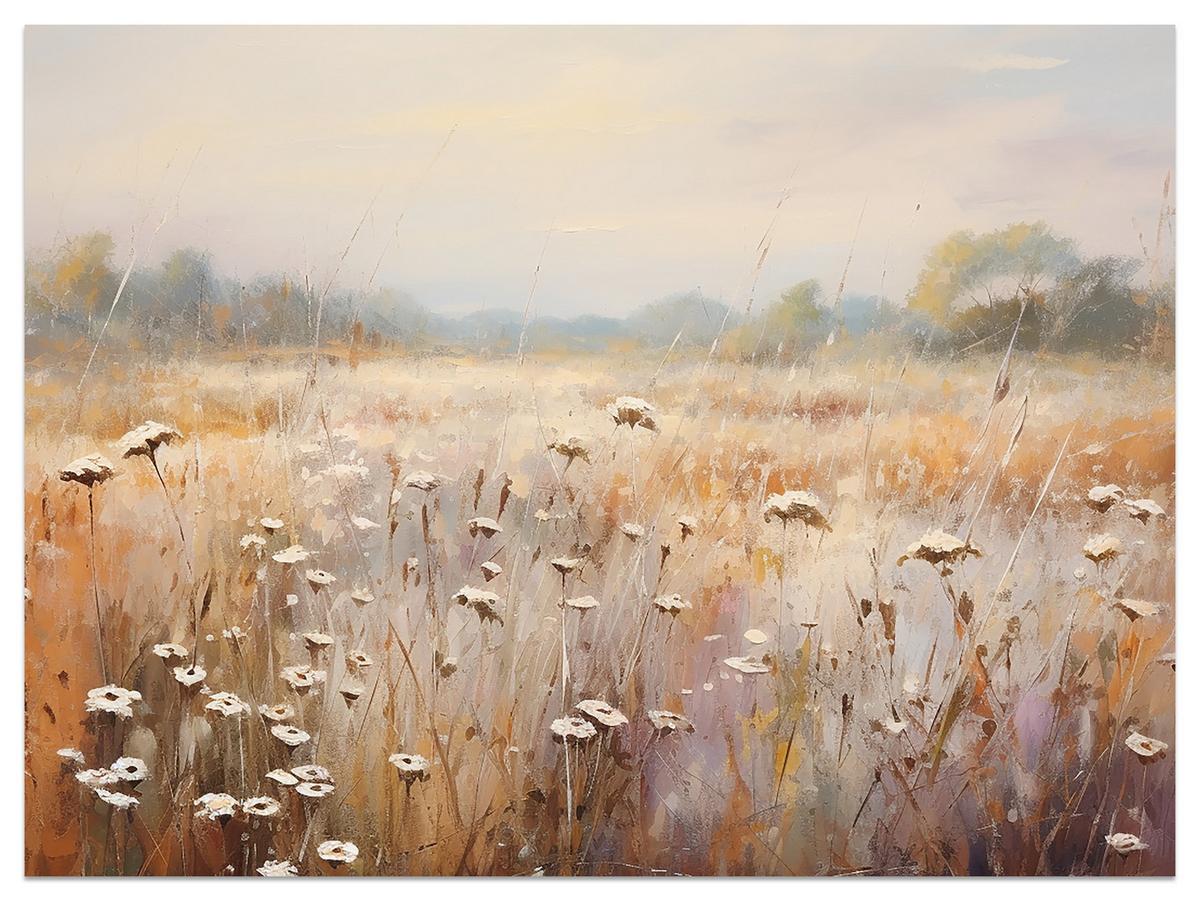 FOTOTAPETE für Esszimmer Wiese Pflanzen Retro Stil 300x210 - Gelb/Beige, Papier (300/210cm) - Muralo