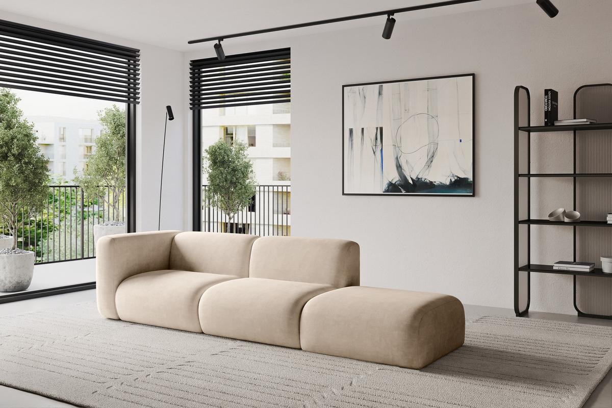 SOFA Ottomane Links MIRA-S3 296x89x70 Beige Velours - Greige/Beige, Holzwerkstoff/Kunststoff (296/70/89cm) - ALTDECOR