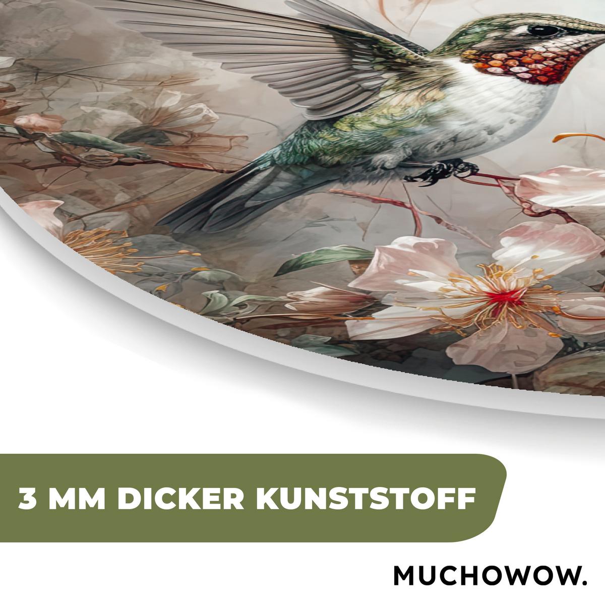 WANDBILD Kolibri - Vögel - Blumen - Pflanzen Wanddeko 40x40 cm - Hellgrün, Kunststoff (40/40cm) - MuchoWow