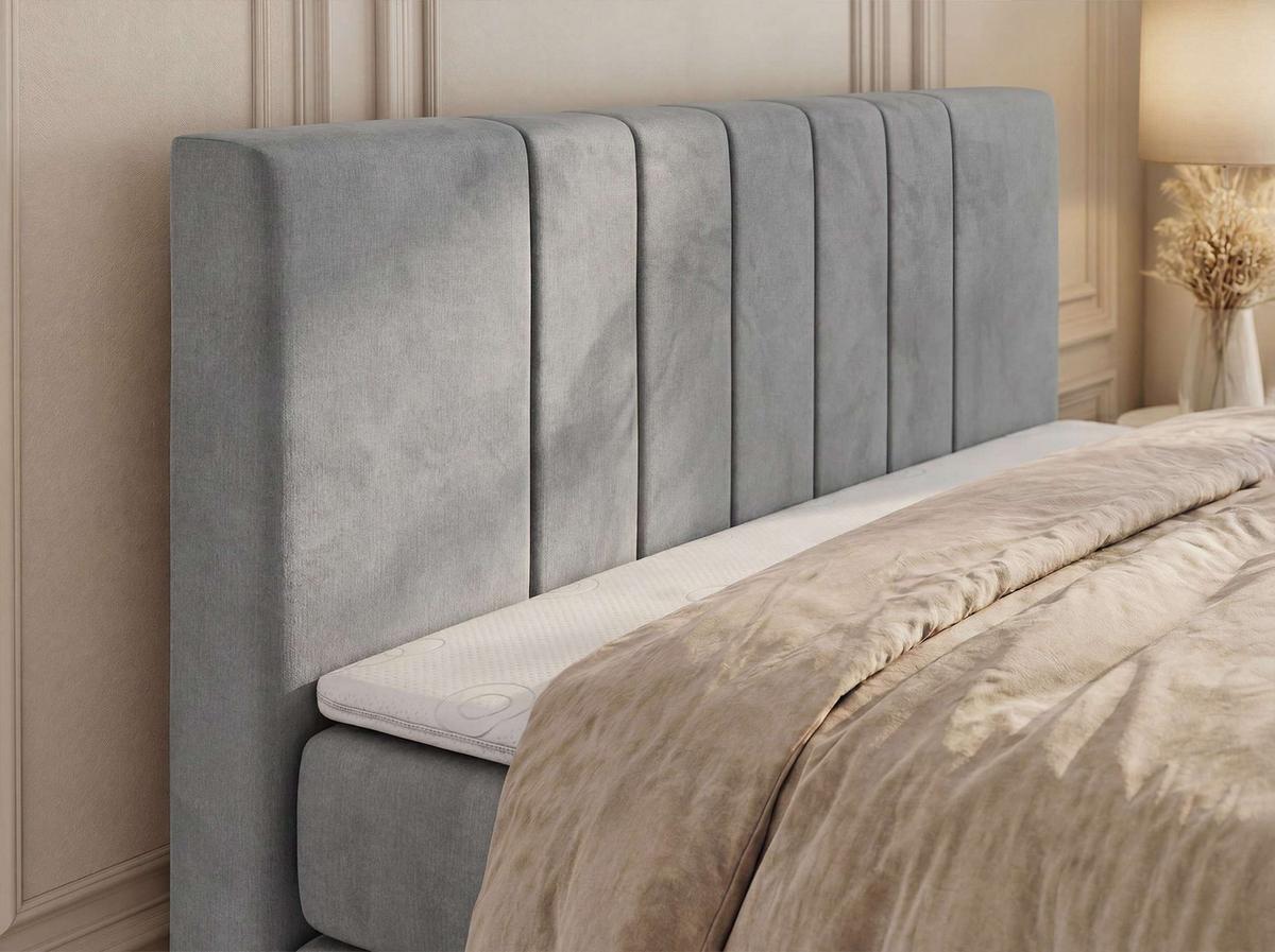 BOXSPRINGBETT INERO DUO KING 200/200 - Hellgrau Velvet - Topper Visco - H4 - Hellgrau/Schwarz, Kunststoff/Textil (200/200cm) - MKS