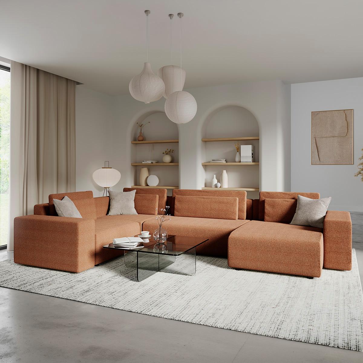 PANORAMASOFA Lorenzo 5 Sitzplätze Orange - Orange, Holz (378/85/236cm) - Petits-meubles